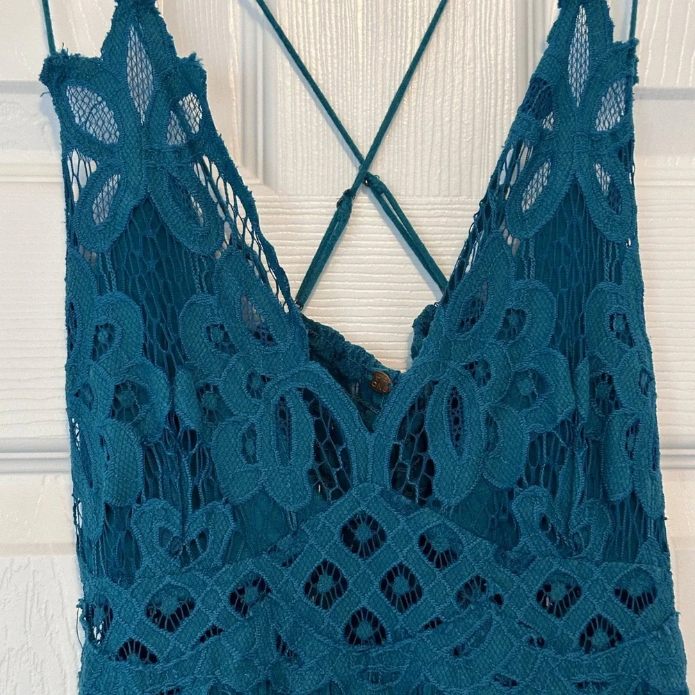 Free People Adella Teal  Crochet Boho Ruffle dress - Picture 7 of 7